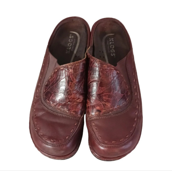 Klogs Brown Embossed Leather Slip On Comfort Mules Work Cogs size 10-10.5 - Picture 2 of 10